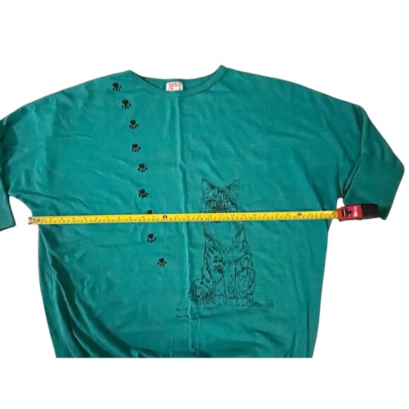 Women’s OS Green 3/4 Sleeves Shirt Cat Paws Animal Lover Sunbelt Sportswear VTG - Picture 5 of 6